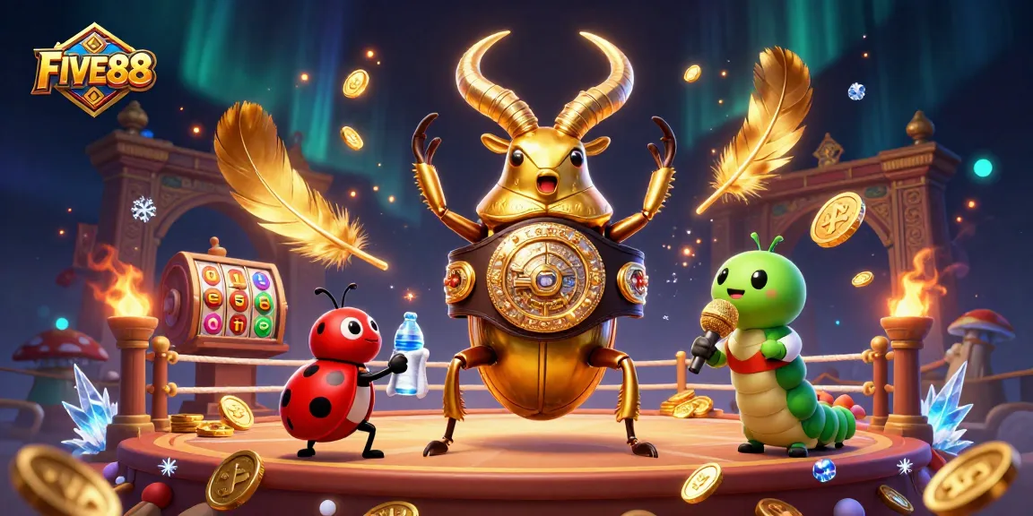 Experience the thrill of gambling with FIVE88 at lively casino scene, featuring vibrant characters and dynamic elements.