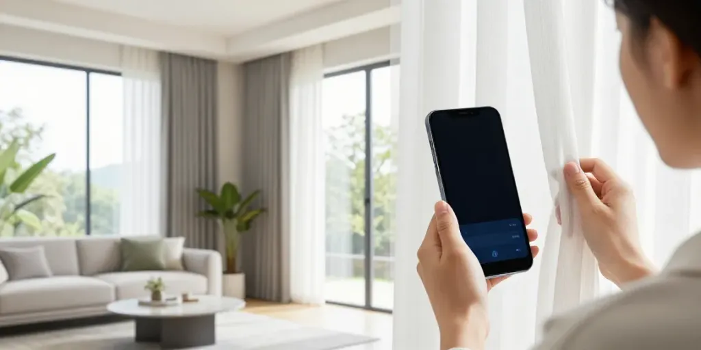 Smart electric curtain system enhancing modern living room ambiance