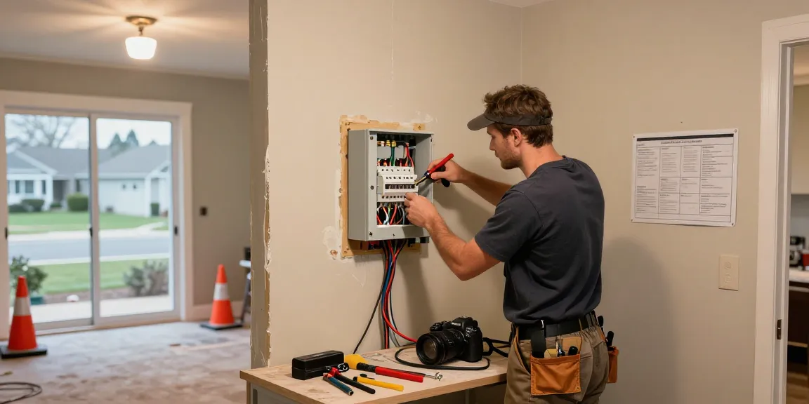 Home electrician rewiring residential electrical panel, see more details on upgrades.