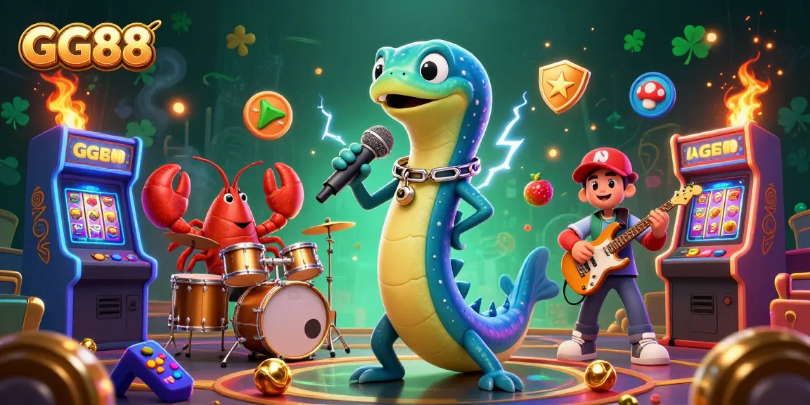 Experience the excitement of GG88 with vibrant casino games and cartoon characters in a dynamic underwater scene.