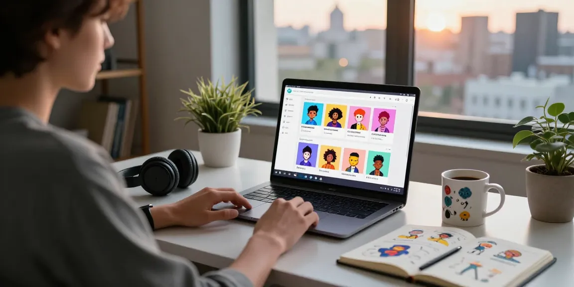 Engaged user enjoying ai nsfw chat on laptop in cozy workspace setting