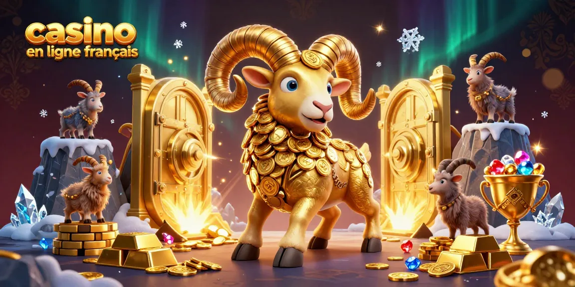 Jouez à des jeux au casino en ligne français avec un bélier doré et des trésors scintillants.