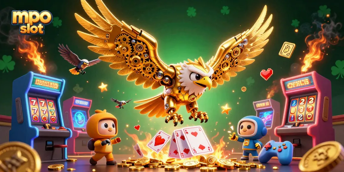 Experience the excitement of mpo slot with a vivid, dynamic casino-themed illustration featuring golden eagle and slot elements.