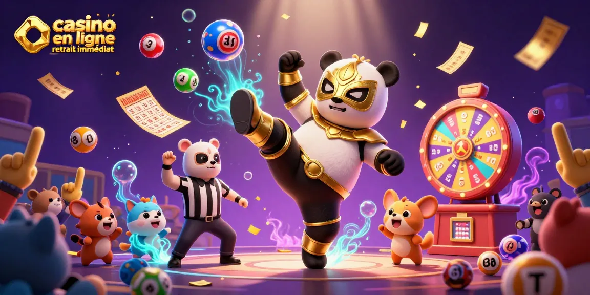 Vivez l'excitation du casino en ligne retrait immédiat avec une scène de lutte dynamique, présentant des personnages vifs et des éléments de jeu vibrants.