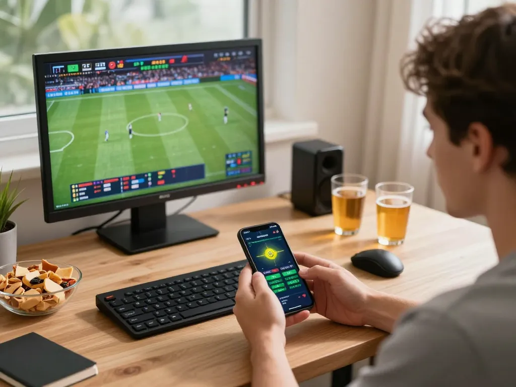 Engaging sports betting experience on Fun88 app in a stylish home office setting.