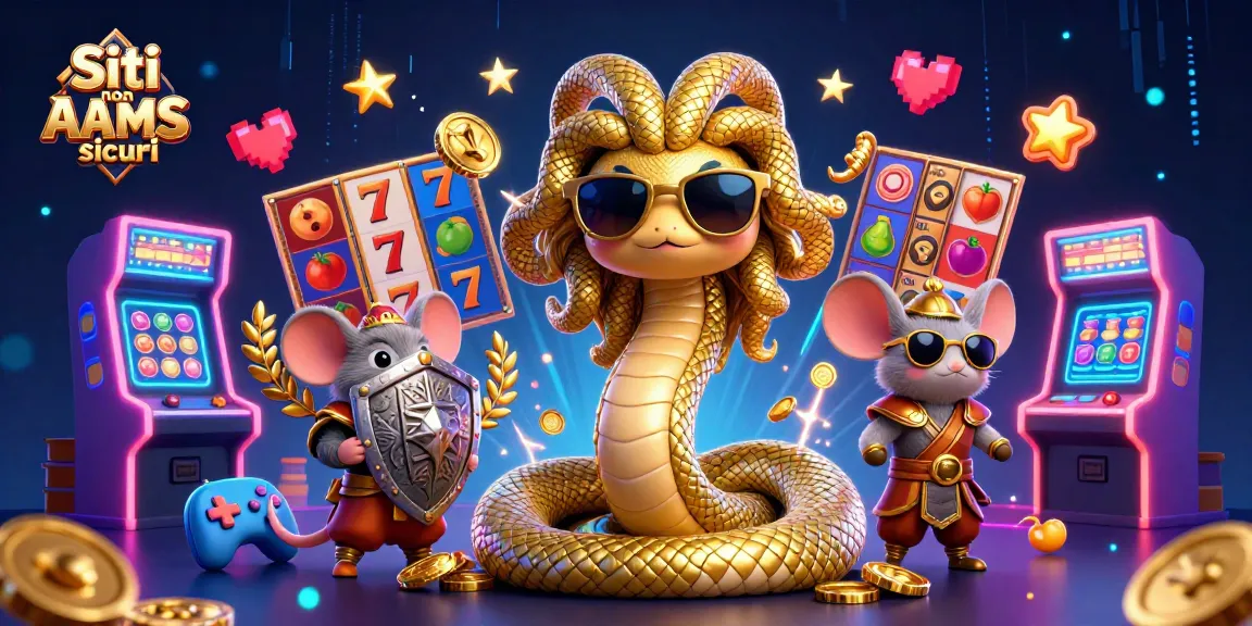 Vivi l'emozione dei Siti non AAMS sicuri con elementi iconici di casinò e personaggi coinvolgenti.