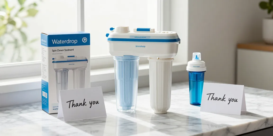Waterdrop Spin Down Sediment Filter featured in an online shopping product review, showcasing essential features for e-commerce buyers.