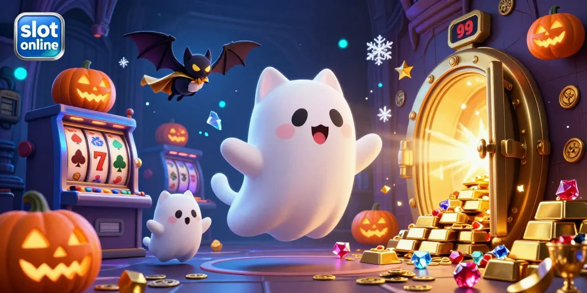 Experience the thrill of slot online with a ghost cat and vampire bat in a haunted casino.