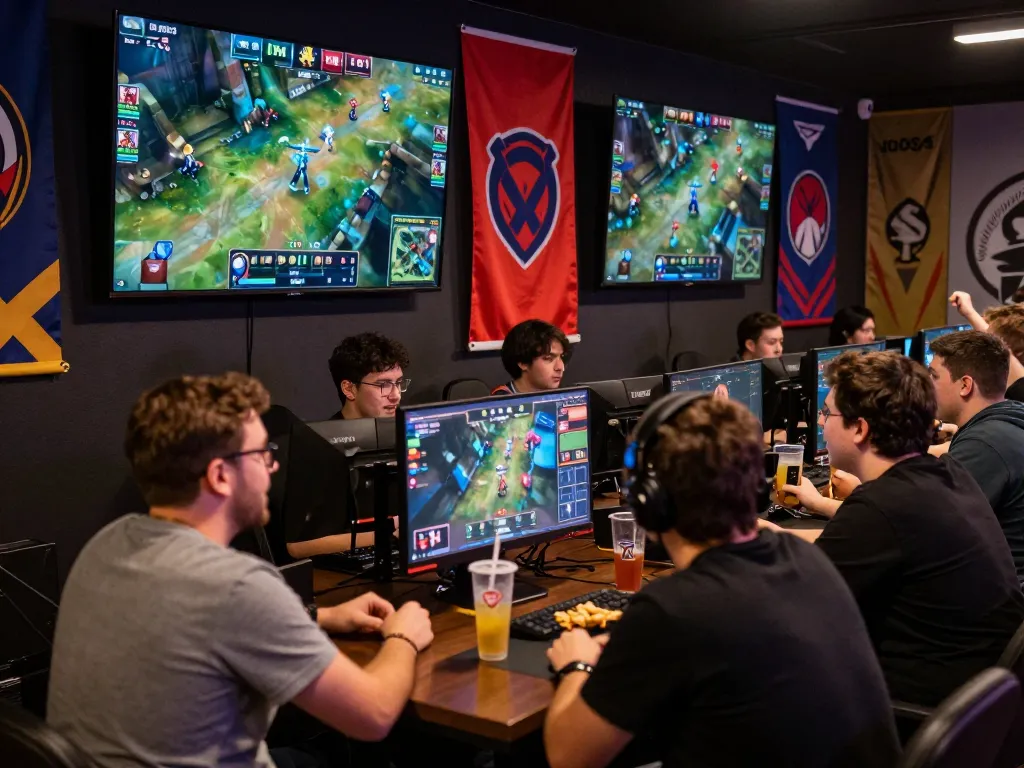 Dota 2 betting enthusiasts cheering during an esports match, capturing excitement and engagement.