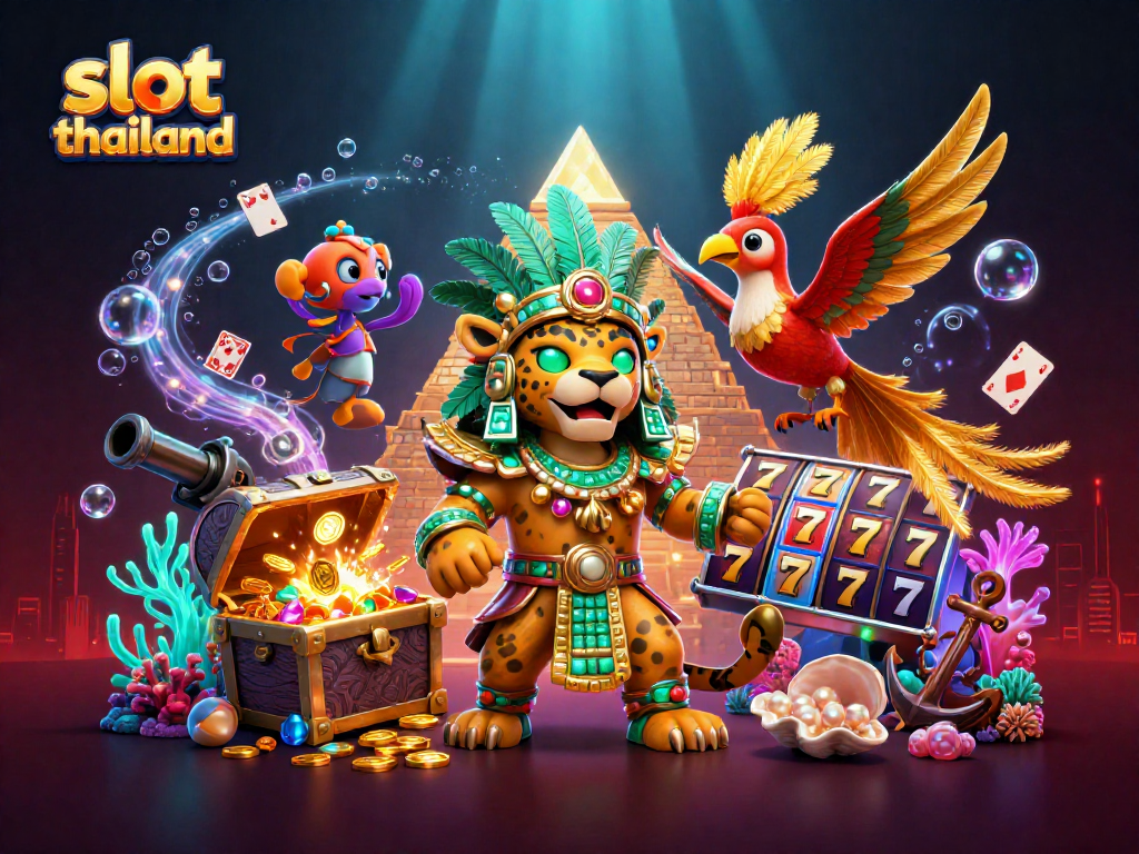 Experience exciting slot thailand gameplay with a vibrant 3D scene featuring Mayan elements, jackpots, and underwater treasures.