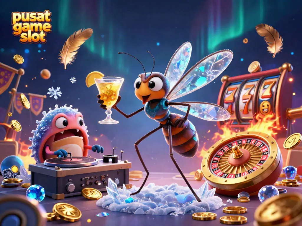 Spin the reels of pusat game slot while enjoying an animated casino atmosphere filled with vibrant characters.