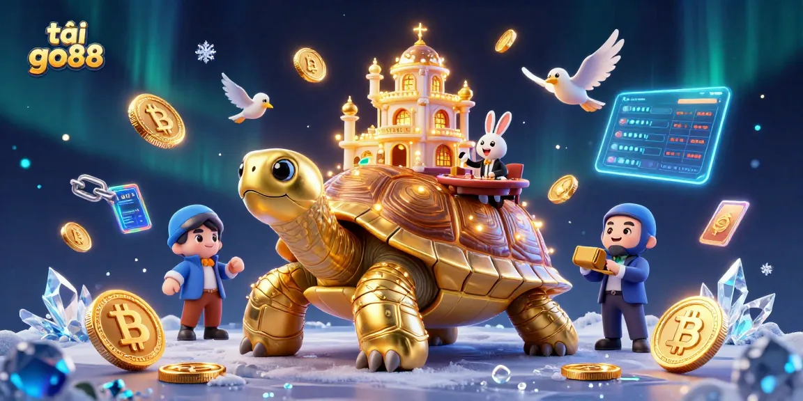 Experience the thrill of tải go88 in a dynamic casino scene with golden tortoise and rabbit dealer.