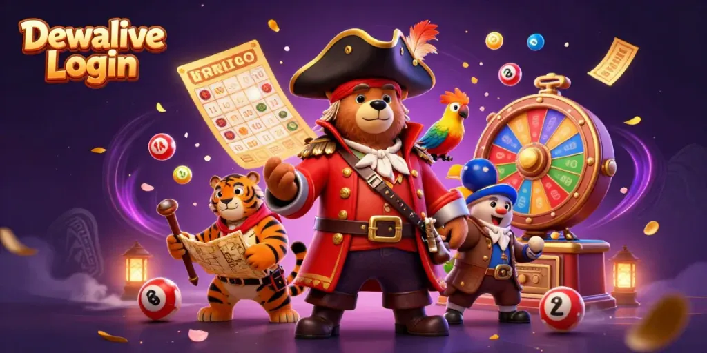 Engage with Dewalive Login featuring a vibrant 3D scene with dynamic lottery elements, bringing excitement to your gaming experience.
