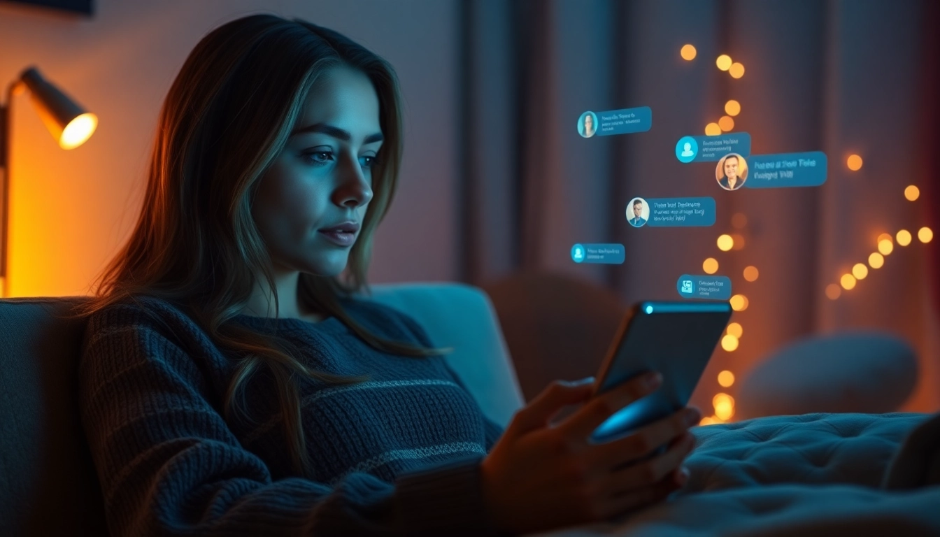 Engaging AI chat sex interactions in a cozy digital environment featuring intimate lighting and futuristic elements.