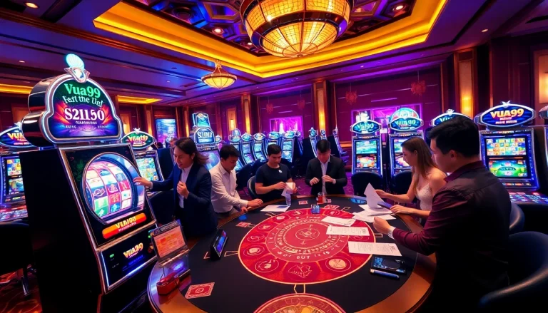 Engaging in thrilling gambling action at Vua99 casino with vibrant slot machines.