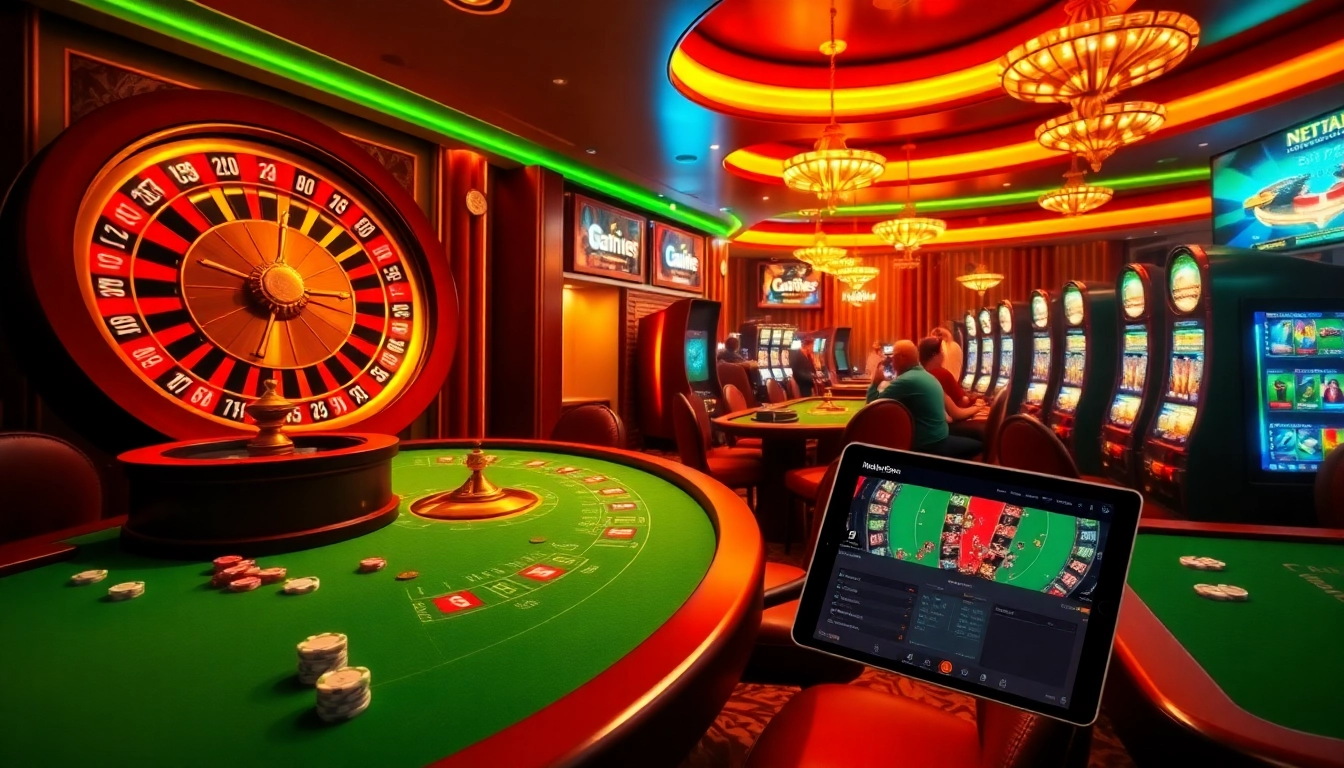 Nohu.com showcases an engaging casino scene with roulette and poker tables, excited players, and vibrant slot machines.